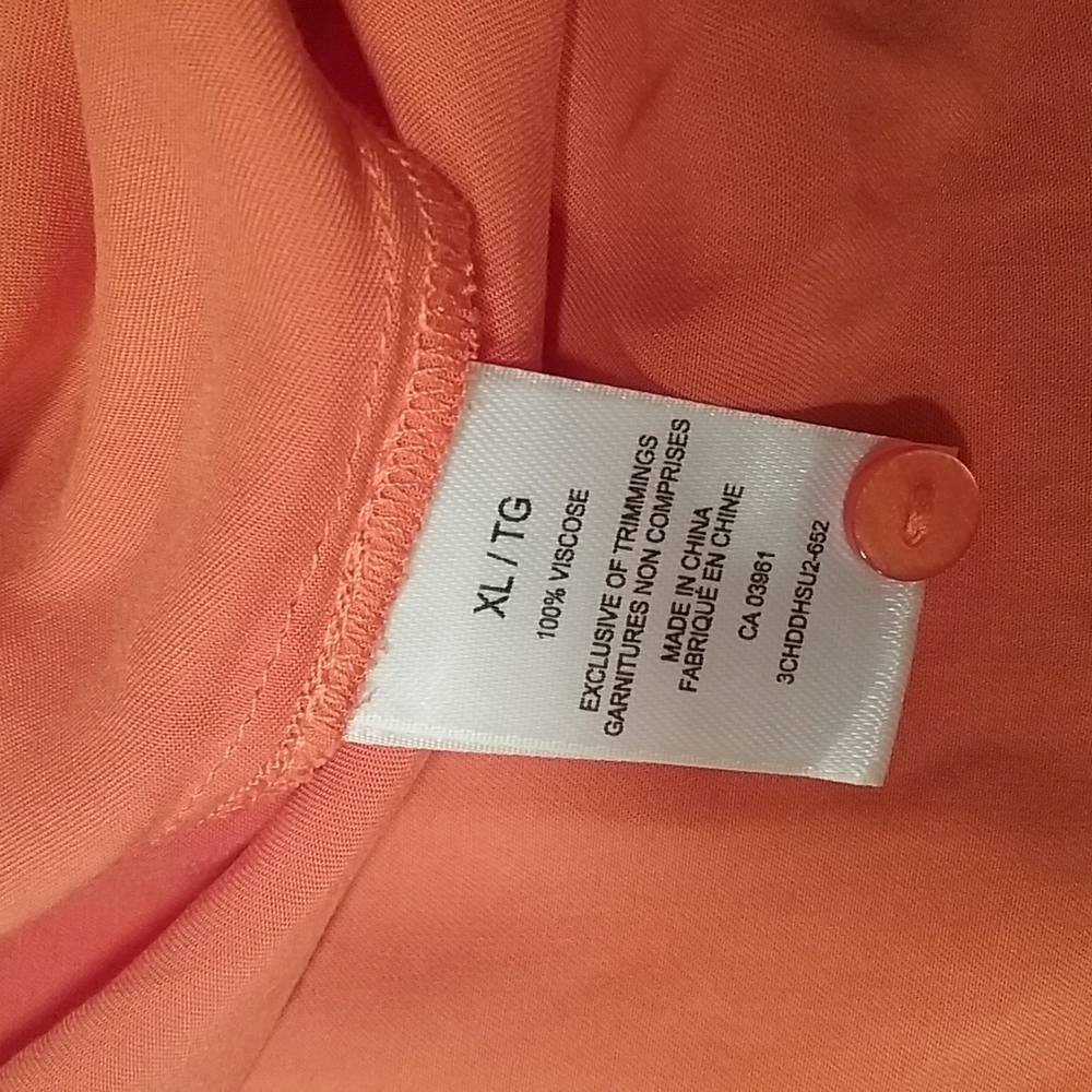 (XL) NWT Denver Hayes 100% Viscose Ruffle Shoulder Light Orange Blouse Colorful - Picture 6 of 8